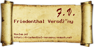 Friedenthal Versény névjegykártya